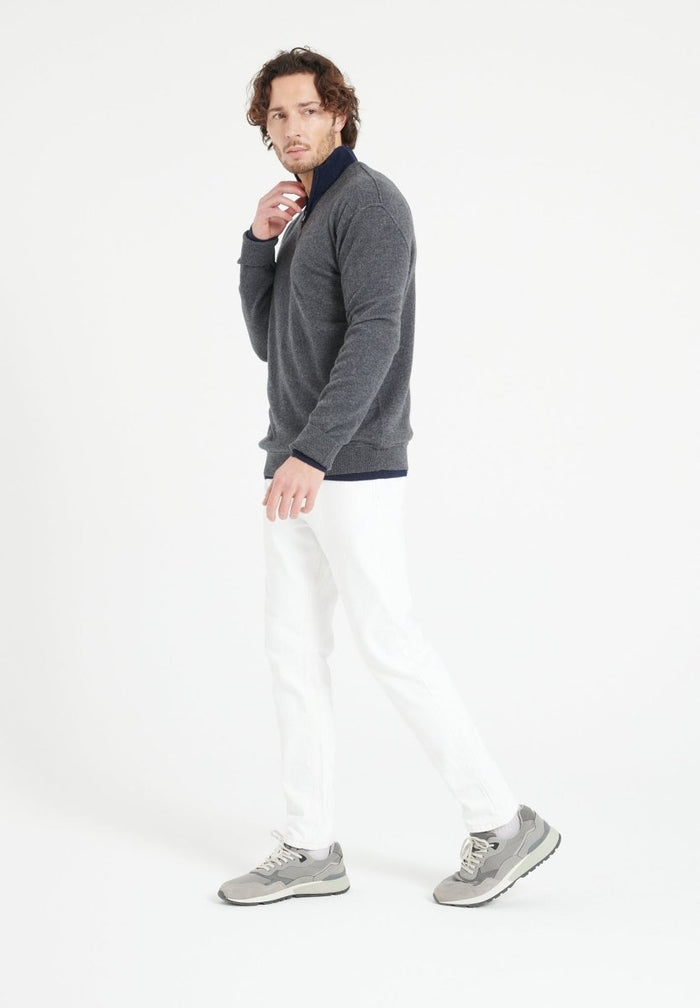 LUKE 11 Pull col V en cachemire gris anthracite