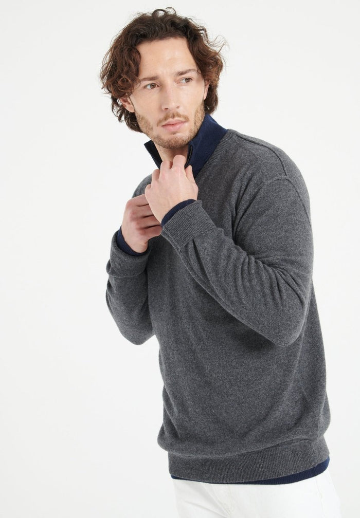 LUKE 11 Pull col V en cachemire gris anthracite