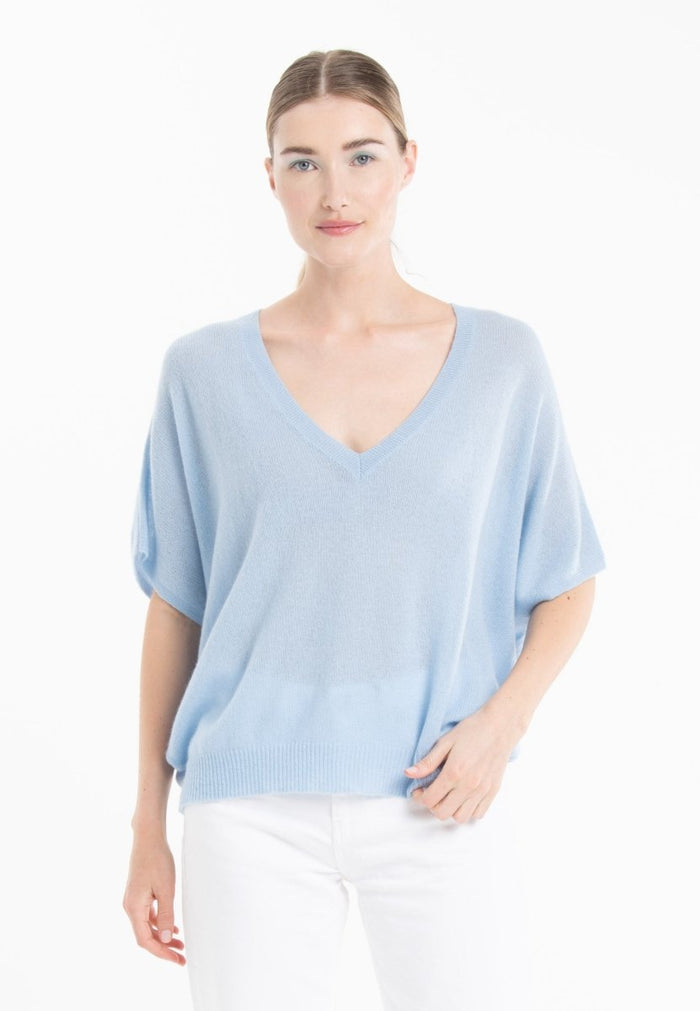 Pull col V cachemire baby blue femme - RIA 25