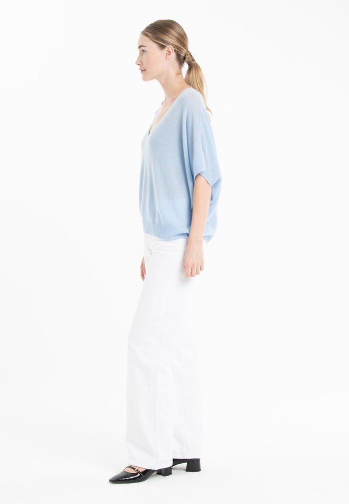 Pull col V cachemire baby blue femme - RIA 25