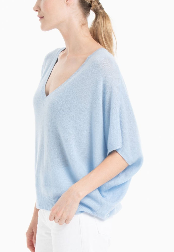 Pull col V cachemire baby blue femme - RIA 25