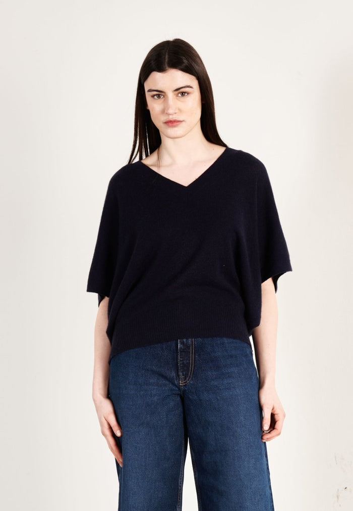 Pull col V cachemire bleu marine femme - RIA 25
