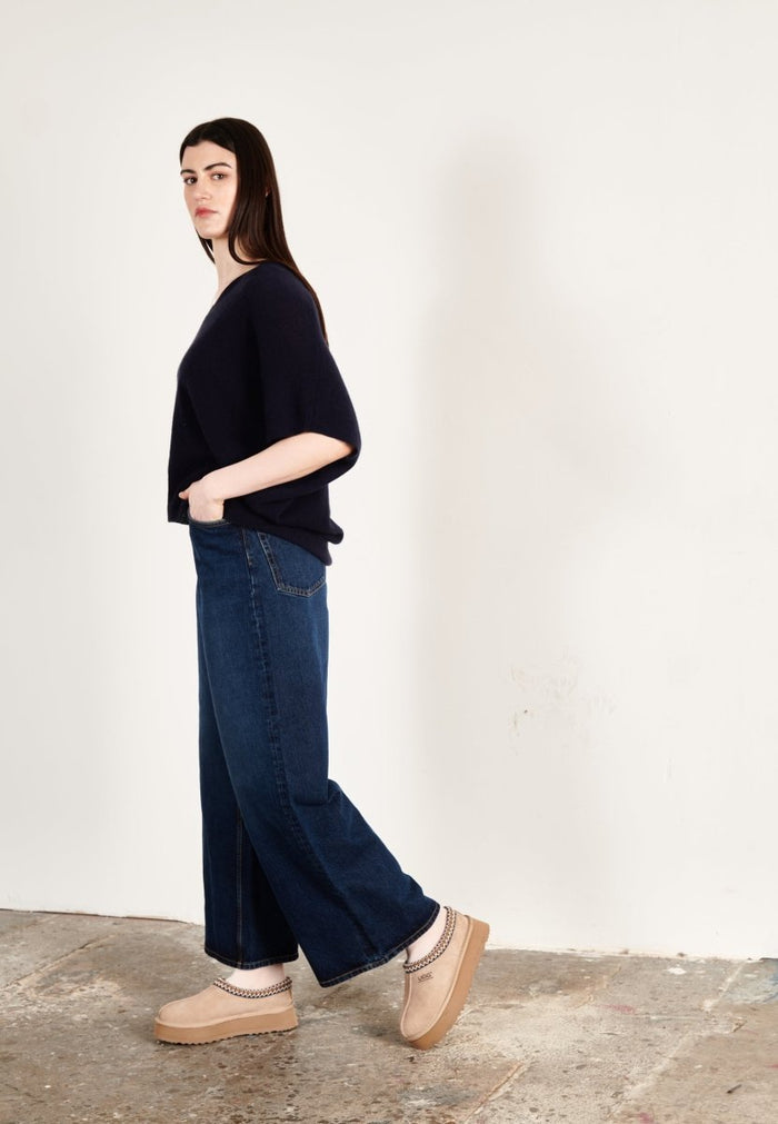 Pull col V cachemire bleu marine femme - RIA 25
