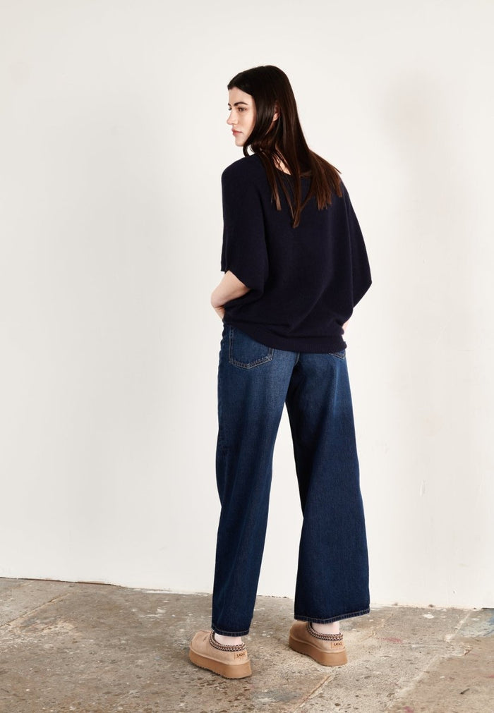 Pull col V cachemire bleu marine femme - RIA 25