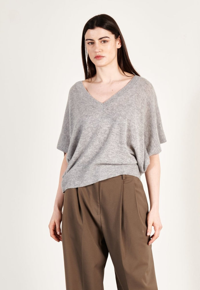 Pull col V cachemire gris clair femme - RIA 25