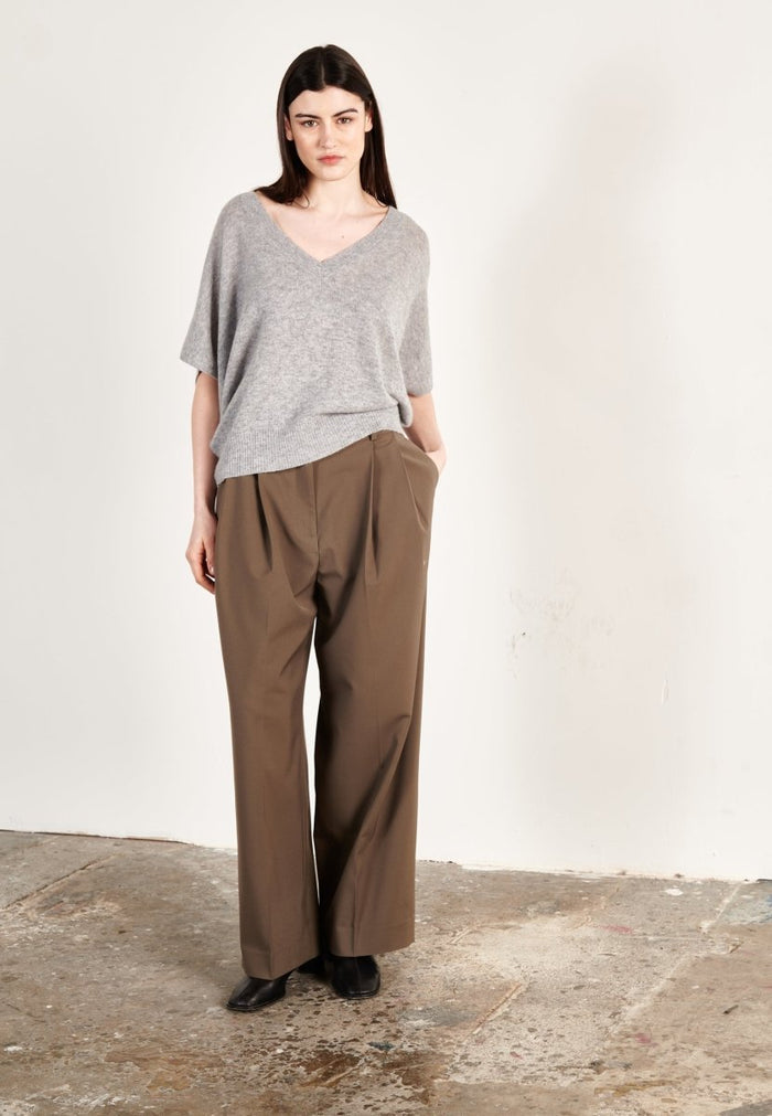 Pull col V cachemire gris clair femme - RIA 25