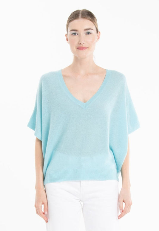 Pull col V cachemire turquoise femme - RIA 25