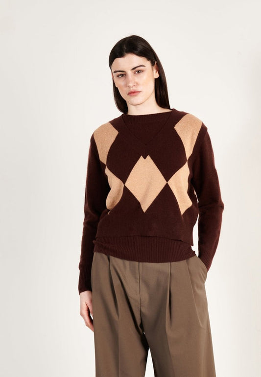 Pull col V cachemire marron/camel clair femme - HANA 7