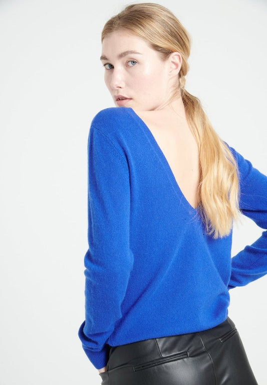 MIA 7 Pull décolleté en V dans le dos en cachemire bleu royal