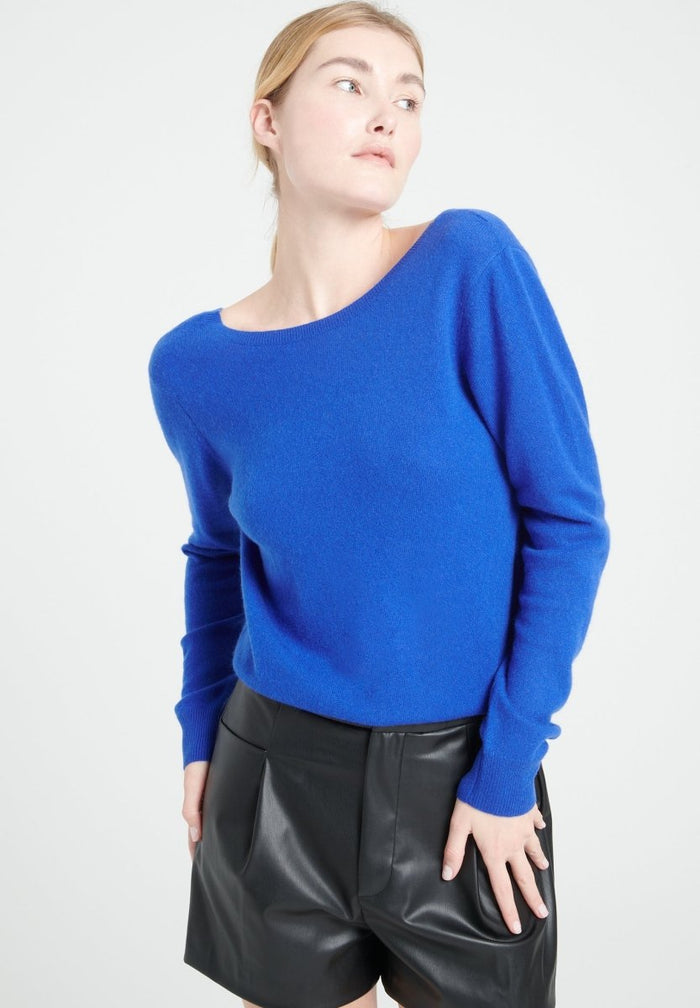 MIA 7 Pull décolleté en V dans le dos en cachemire bleu royal