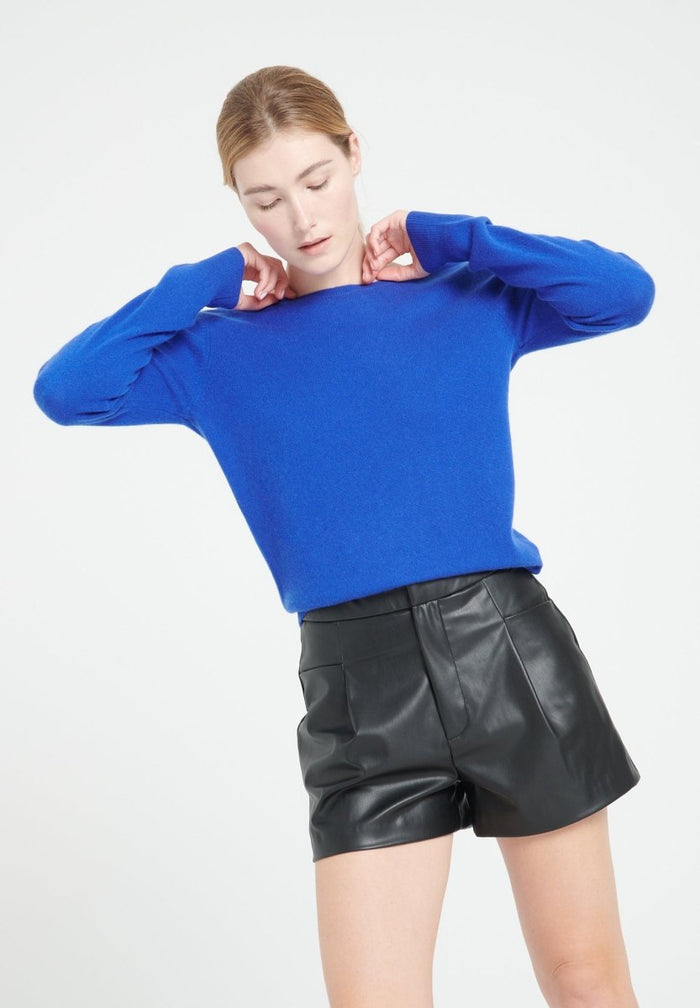 MIA 7 Pull décolleté en V dans le dos en cachemire bleu royal