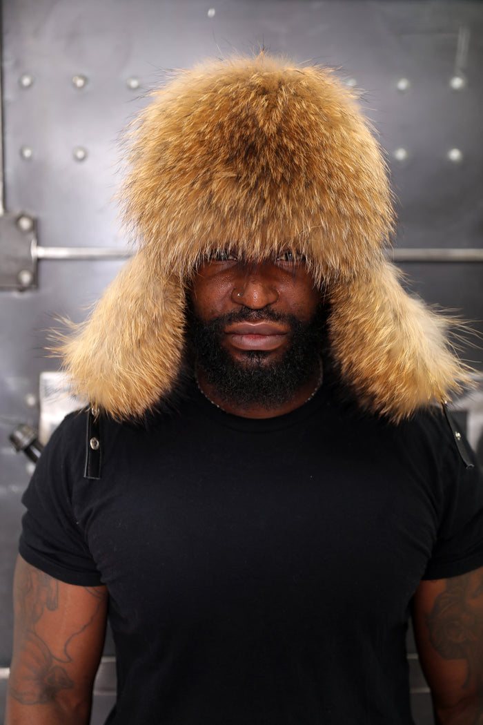 Raccoon & Leather Trapper Hat