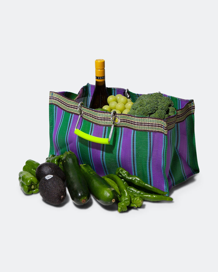 Recycled Plastic Stripe Bag Wide - Green/Purple