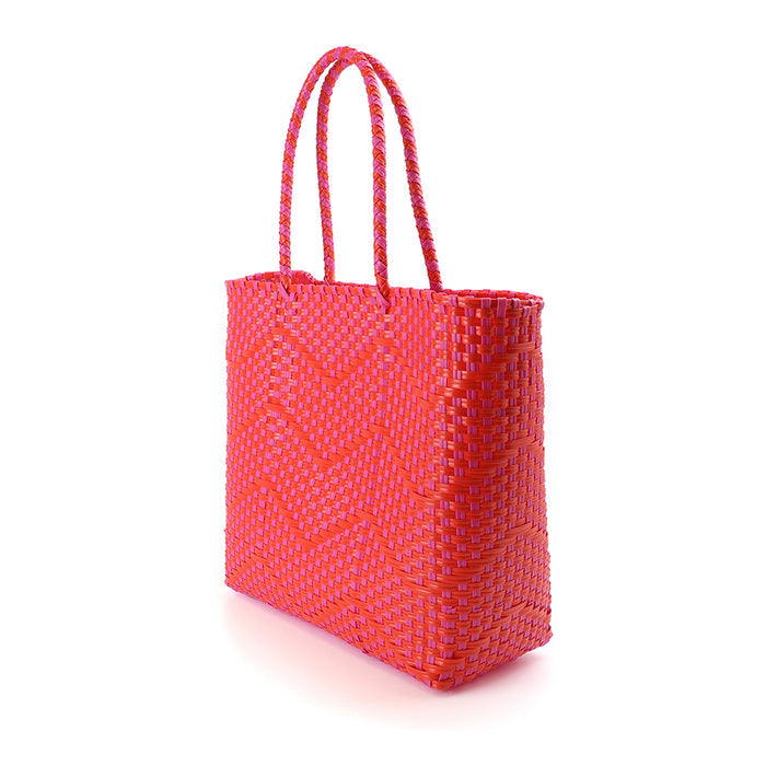 Red Recycled Plastic Woven Shopper Bag