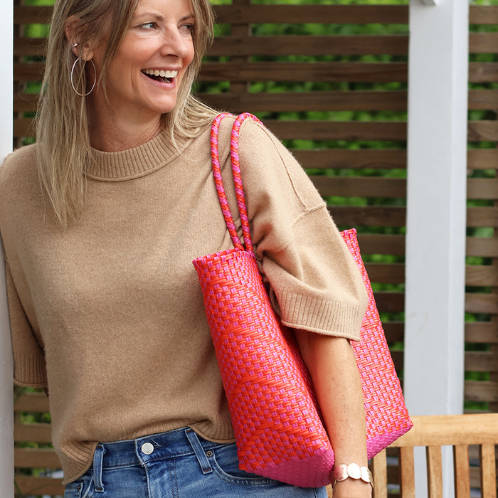 Red Recycled Plastic Woven Shopper Bag