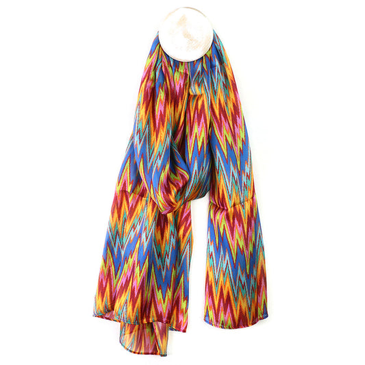 Red/Blue Mix Jazzy Print Recycled Poly Silk Feel Scarf