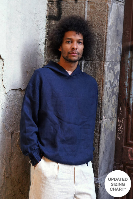 Relaxed linen hoodie CEDRUS in Dark blue