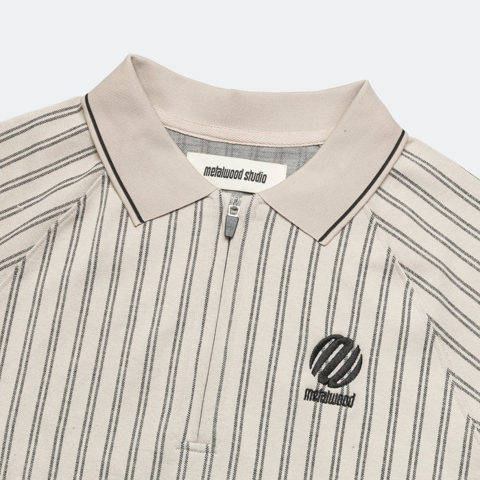 Ribbed LS Striped Polo - Tan