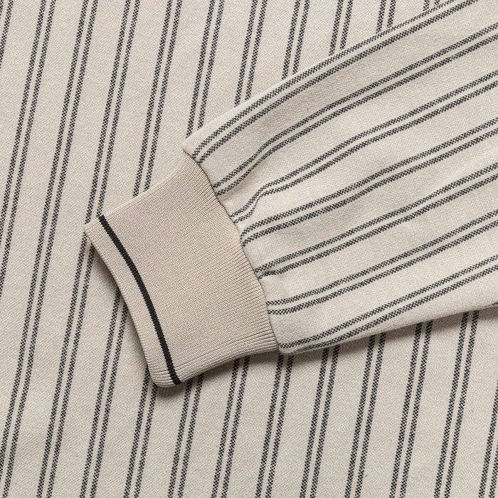 Ribbed LS Striped Polo - Tan