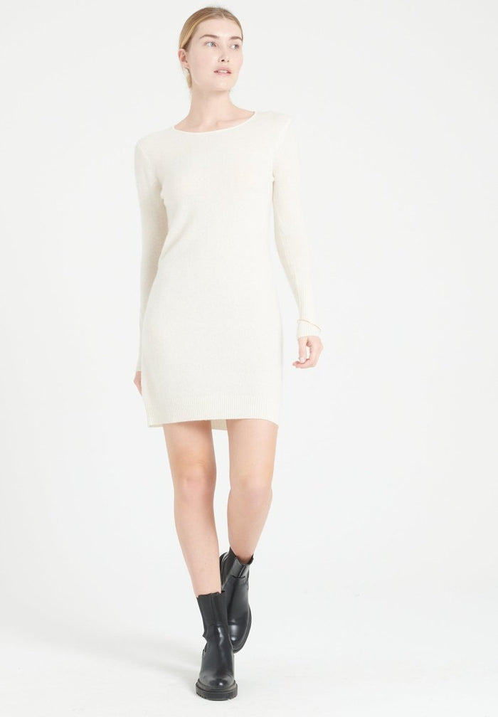 LILLY 12 Robe col rond en cachemire blanc écru