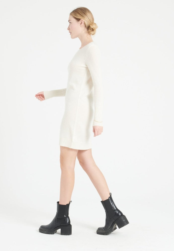 LILLY 12 Robe col rond en cachemire blanc écru