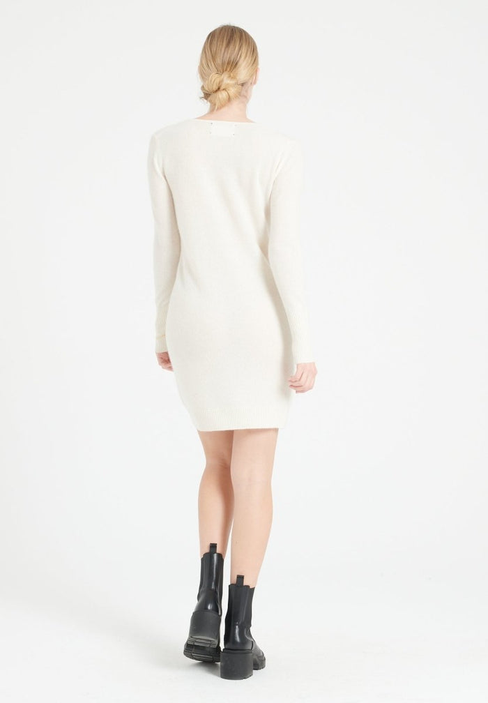 LILLY 12 Robe col rond en cachemire blanc écru