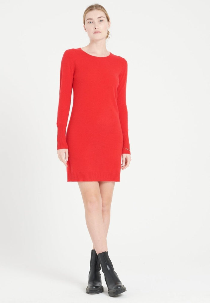 LILLY 12 Robe col rond en cachemire rouge