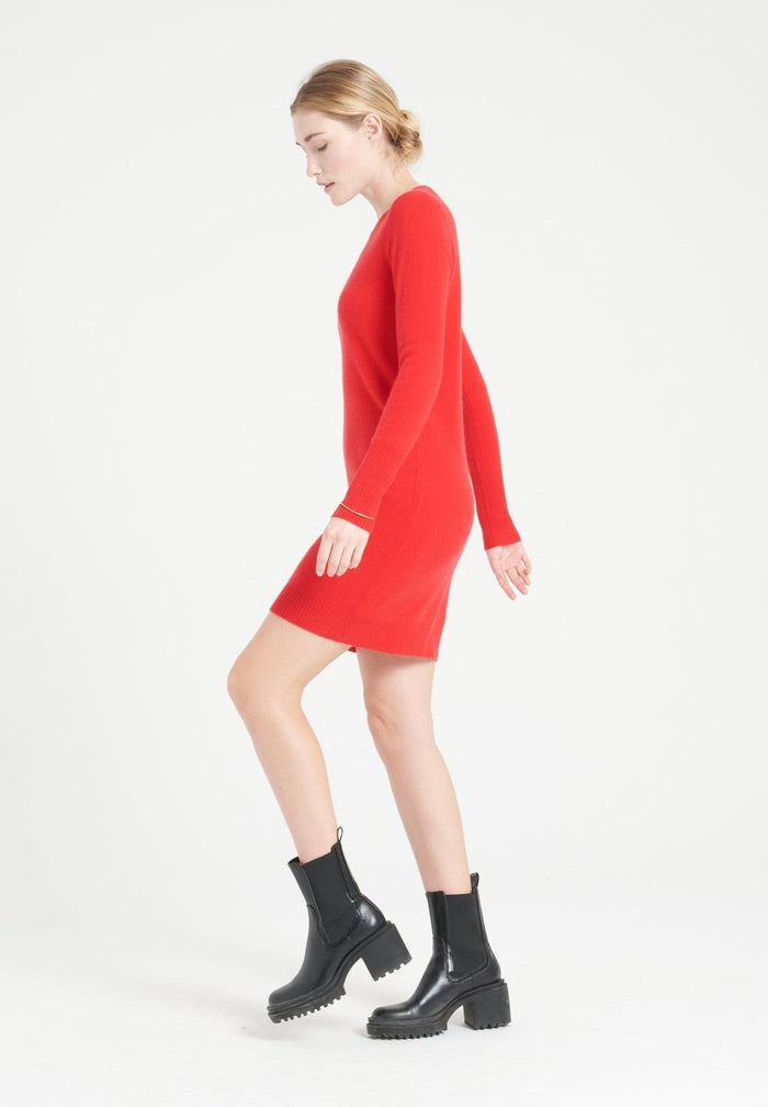 LILLY 12 Robe col rond en cachemire rouge