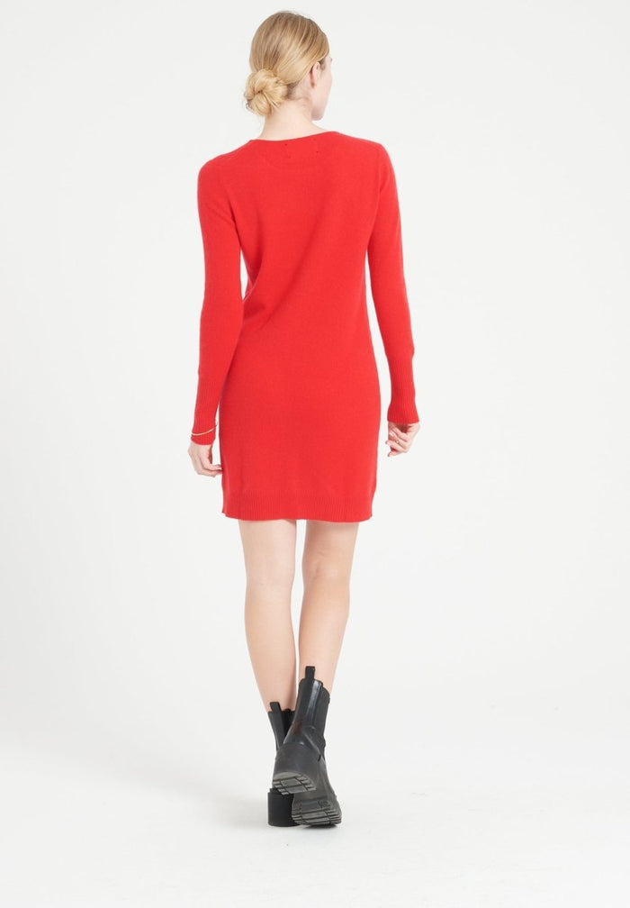 LILLY 12 Robe col rond en cachemire rouge