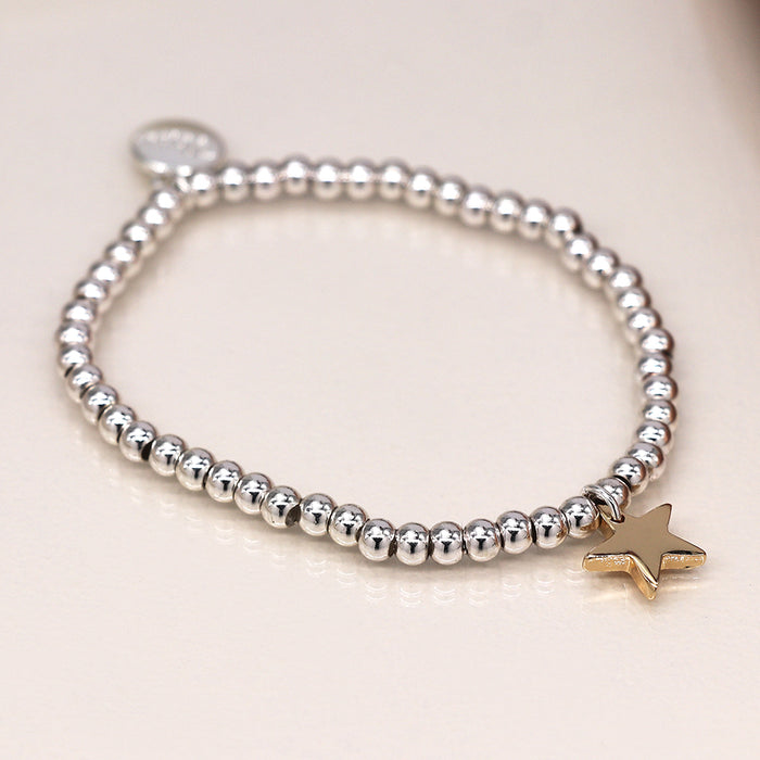 Silver Plated Bead Bracelet with Golden Star
