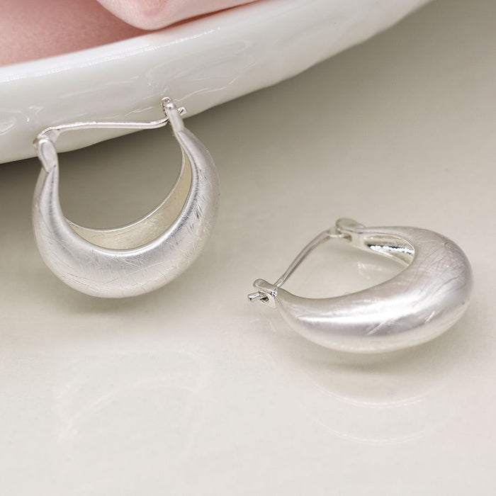 Silver Plated Chunky Hoop Earrings with Scratched Finish