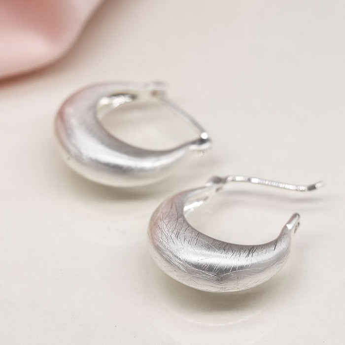 Silver Plated Chunky Hoop Earrings with Scratched Finish