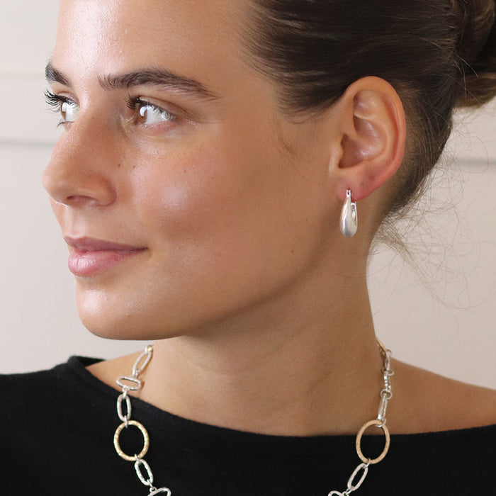 Silver Plated Chunky Hoop Earrings with Scratched Finish