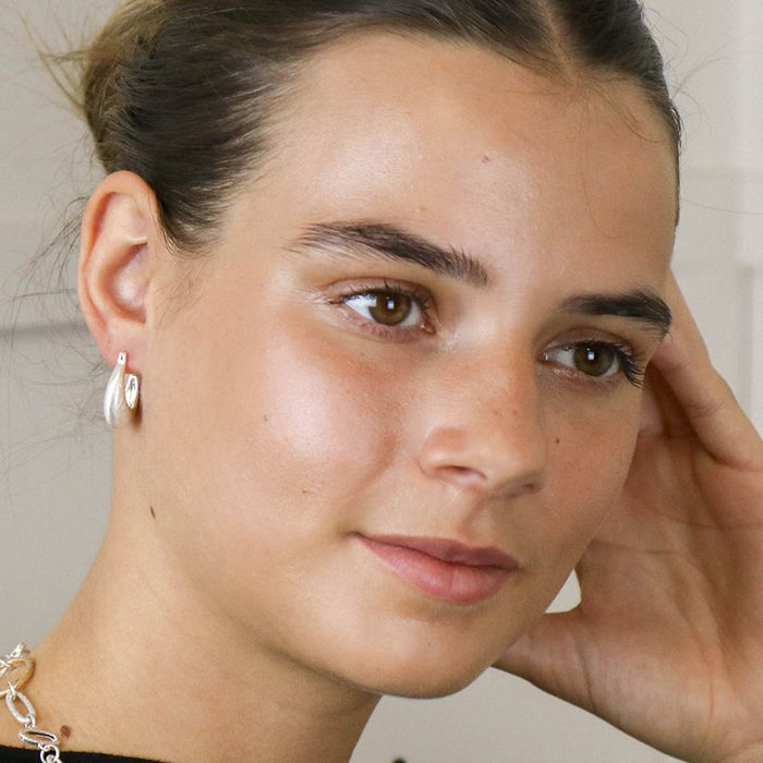 Silver Plated Chunky Hoop Earrings with Scratched Finish