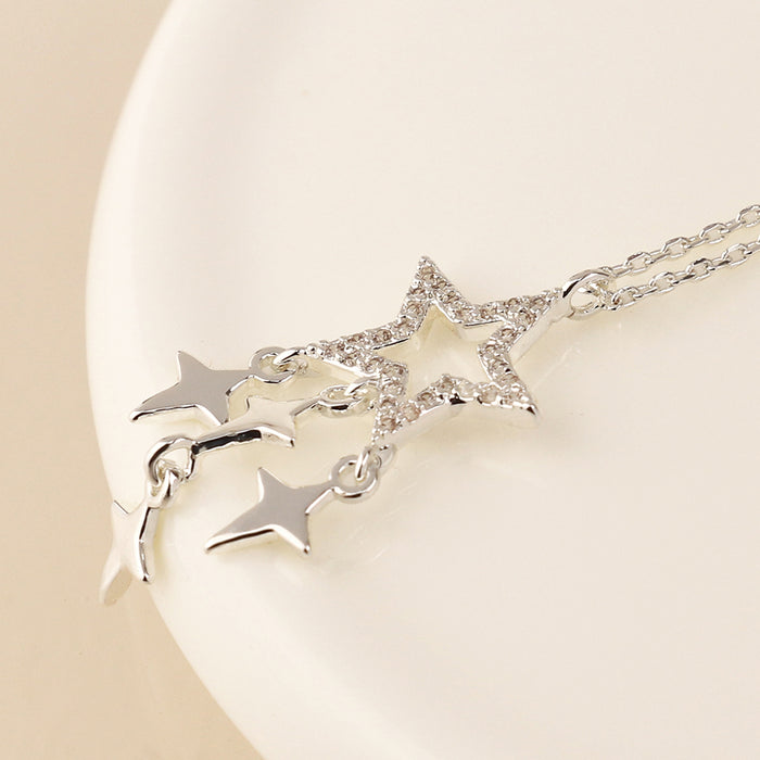 Silver Plated Crystal Star and Star Drops Necklace