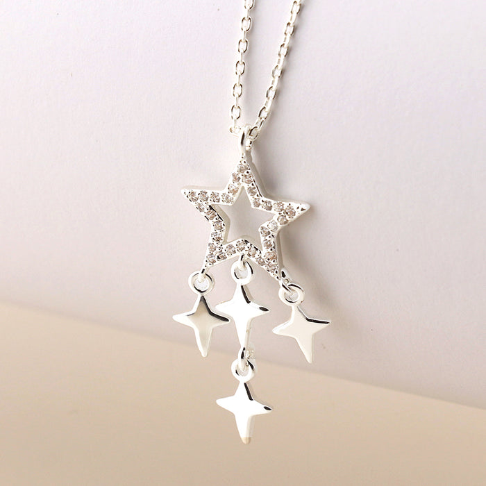 Silver Plated Crystal Star and Star Drops Necklace