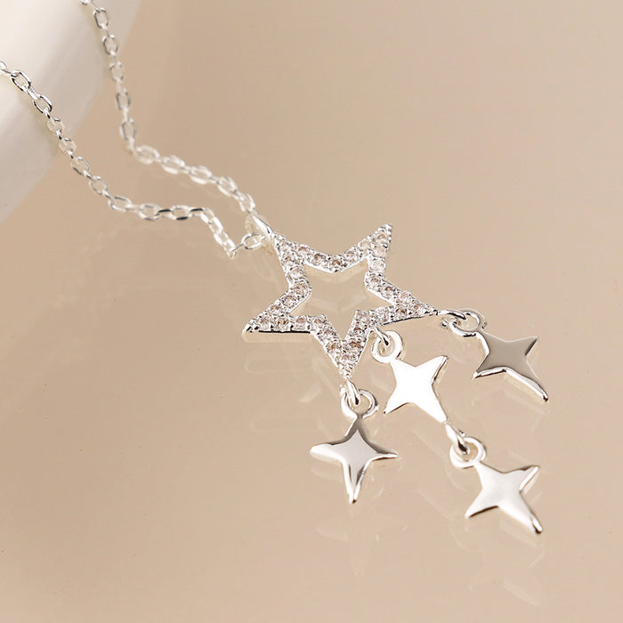 Silver Plated Crystal Star and Star Drops Necklace