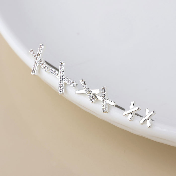 Silver Plated Crystal X Kiss Triple Pair Pack Earrings