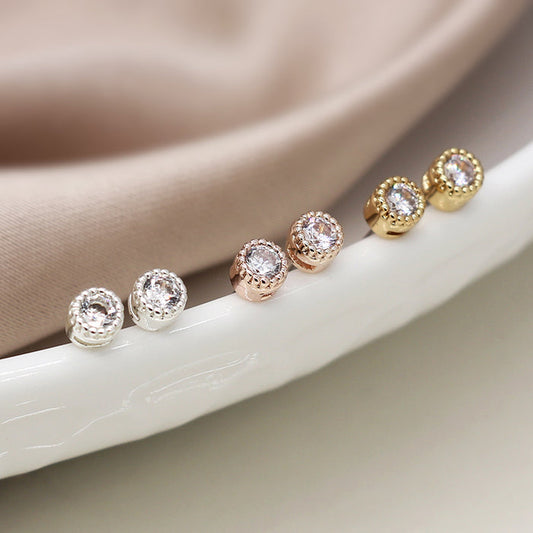 Silver Plated Faux Gold and Rose Gold Millgrain Crystal Stud Set