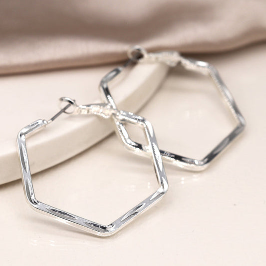 Silver Plated Hexagon Hoop Earrings