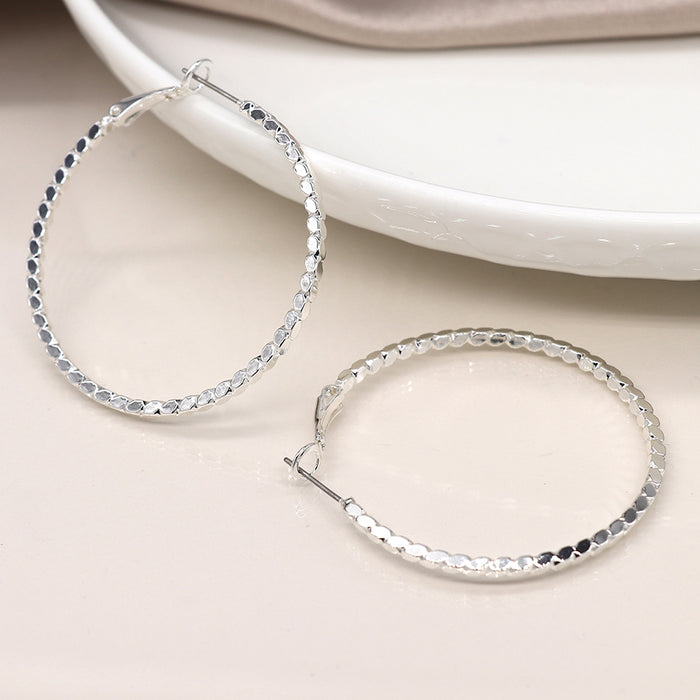 Silver Plated Large Faceted Rope Twist Hoops