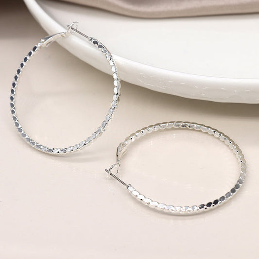 Silver Plated Large Faceted Rope Twist Hoops