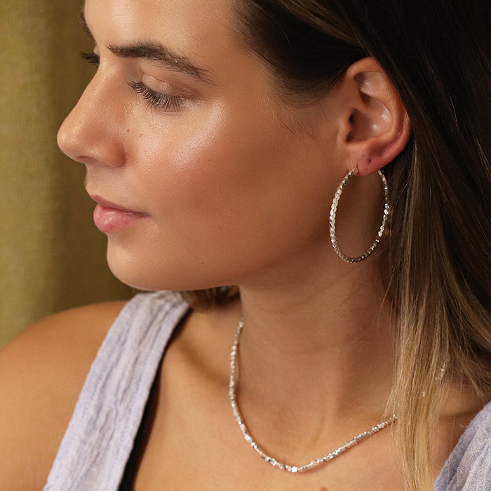 Silver Plated Large Faceted Rope Twist Hoops