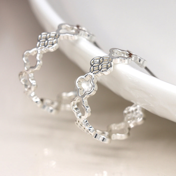 Silver Plated Multi Quatrefoil Hoop Earrings