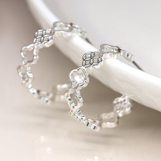Silver Plated Multi Quatrefoil Hoop Earrings