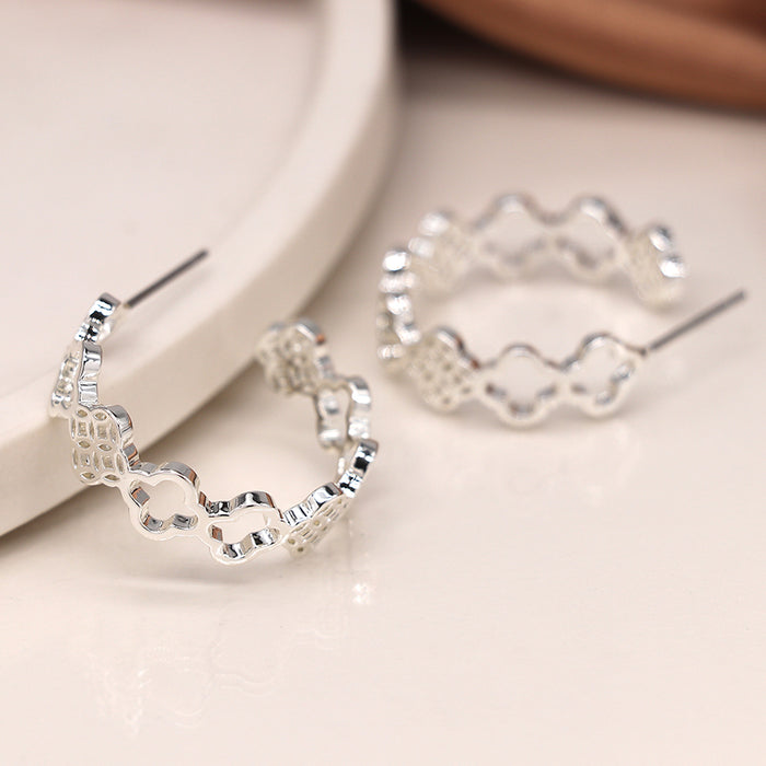 Silver Plated Multi Quatrefoil Hoop Earrings