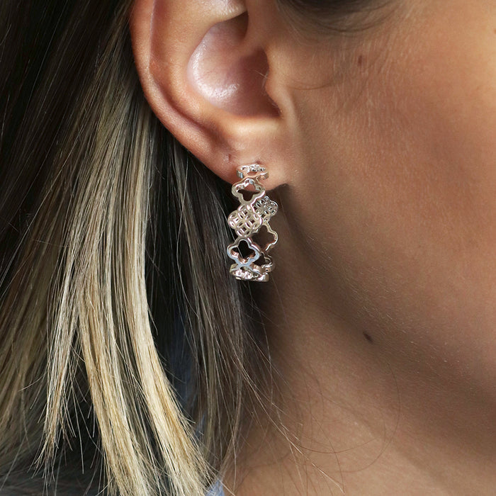 Silver Plated Multi Quatrefoil Hoop Earrings