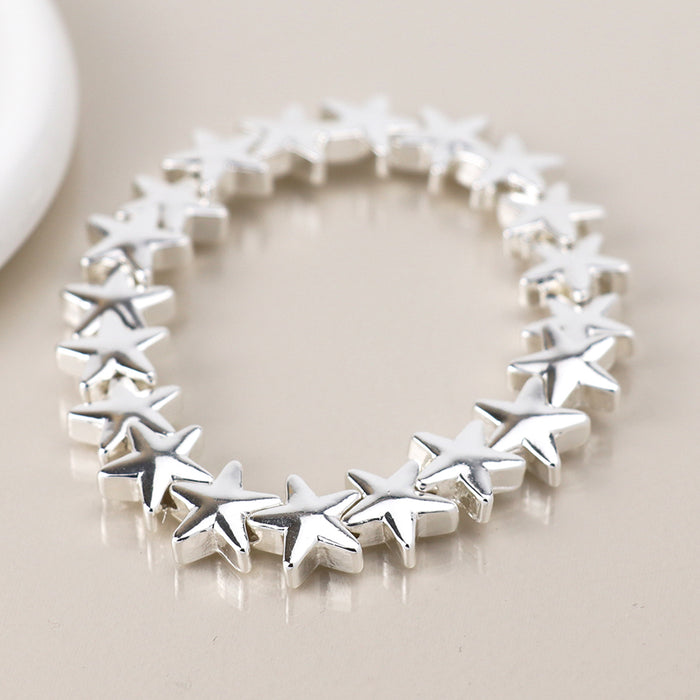 Silver Plated Polished Stars Stretch Bracelet