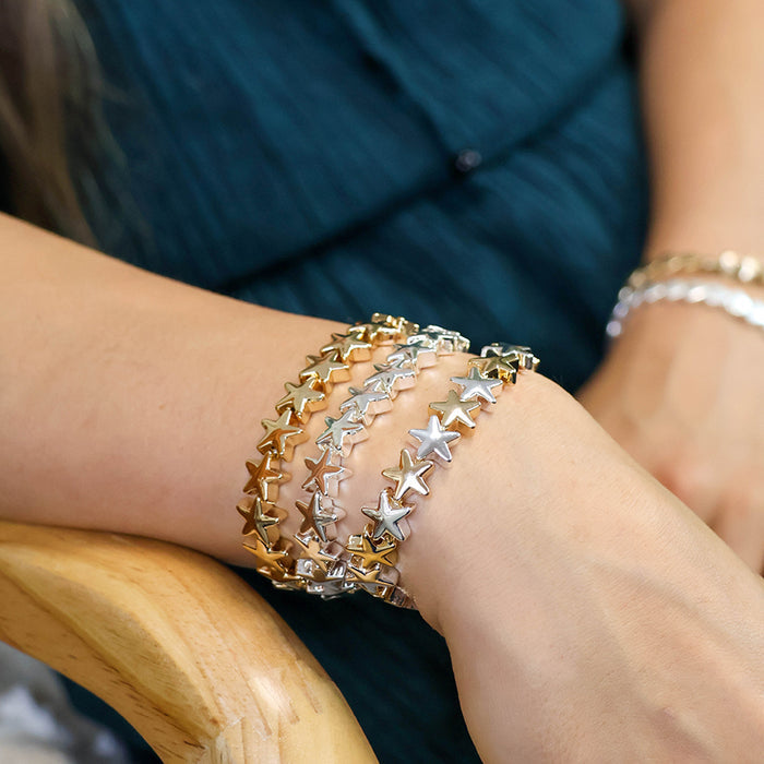 Silver Plated Polished Stars Stretch Bracelet