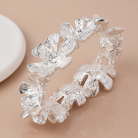 Silver Plated Textured Bloom Bracelet